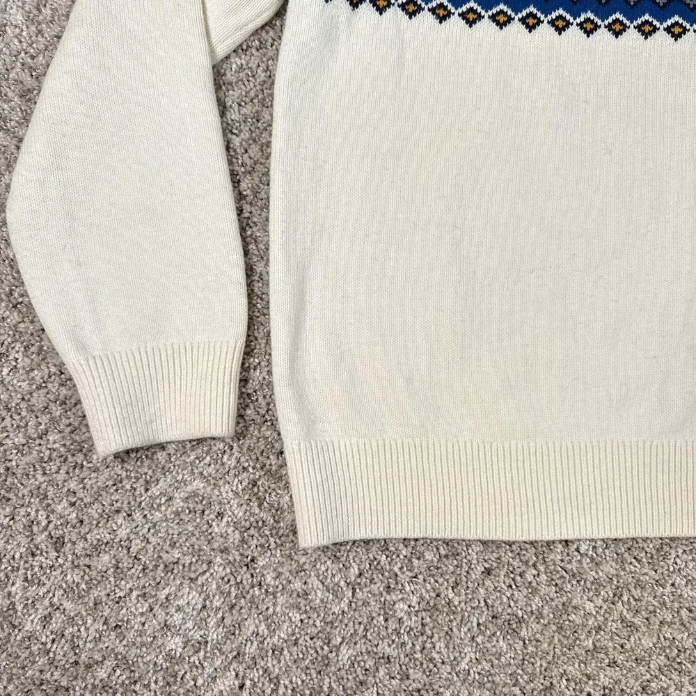 GAP Sweater Mens Large Gray Cream Wool Fair‎ Isle Neutral Multi Crewneck Raglan